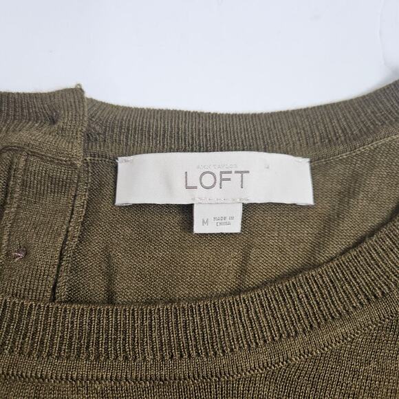 Loft Olive Green Lightweight 3/4 Sleeve Sweater Button Closure Medium Wool Blend - Picture 3 of 8